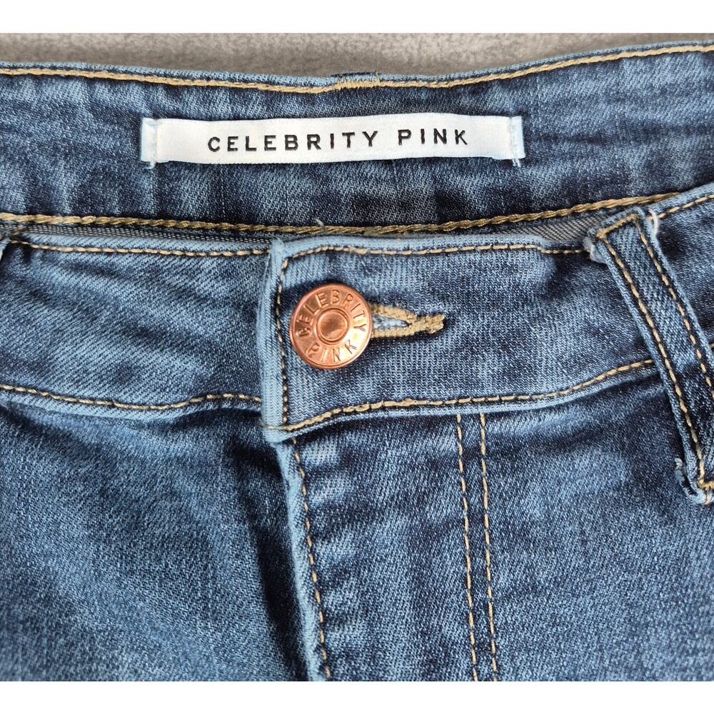 Celebrity Pink Womens Blue Denim Shorts Size 9 Distressed Casual - Picture 3 of 7